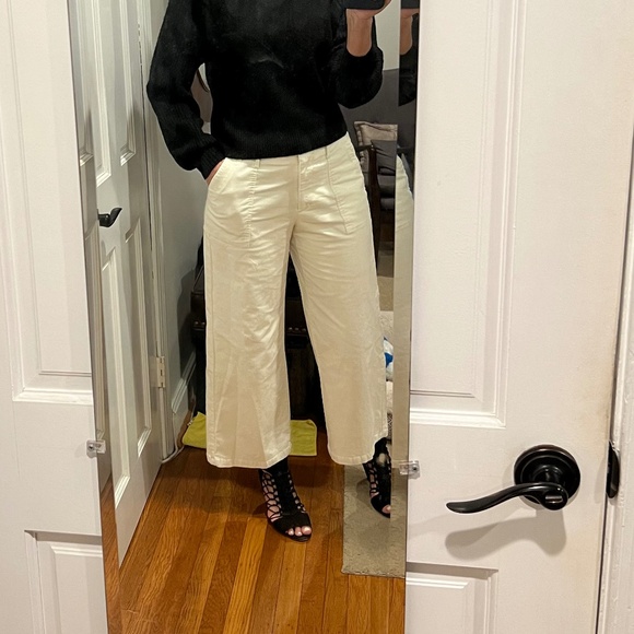 Corduroy Wide Leg Ankle Pants, Ivory, Size M - Picture 1 of 9